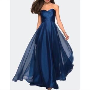 La Femme Strapless Metallic Organza Gown